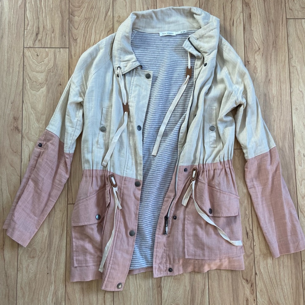 Blu Pepper Tan and Pink Linen Jacket